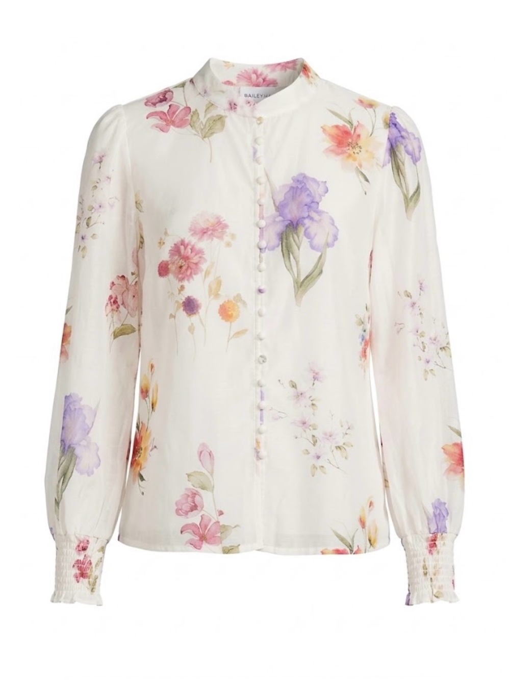 BAILEY/44 Floral Button Front Blouse Medium Smocked Cuffs